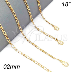 Gargantilla Basica 5.223.025.18 Oro Laminado, Diseño de Figaro Concave, Pulido, Tono Dorado (0.60 Gauge, 02 MM Thickness, 18 Inches Length)