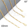 Gargantilla Basica 5.223.025.18 Oro Laminado, Diseño de Figaro Concave, Pulido, Tono Dorado (0.60 Gauge, 02 MM Thickness, 18 Inches Length)