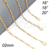 Gargantilla Basica 5.223.025.18 Oro Laminado, Diseño de Figaro Concave, Pulido, Tono Dorado (0.60 Gauge, 02 MM Thickness, 18 Inches Length)