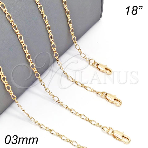 Gargantilla Basica 5.223.027.18 Oro Laminado, Diseño de Figaro Concave, Pulido, Tono Dorado (0.50 Gauge, 03 MM Thickness, 18 Inches Length)