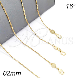 Gargantilla Basica 5.223.029.16 Oro Laminado, Diseño de Singapore, Pulido, Tono Dorado (0.40 Gauge, 02 MM Thickness, 16 Inches Length)