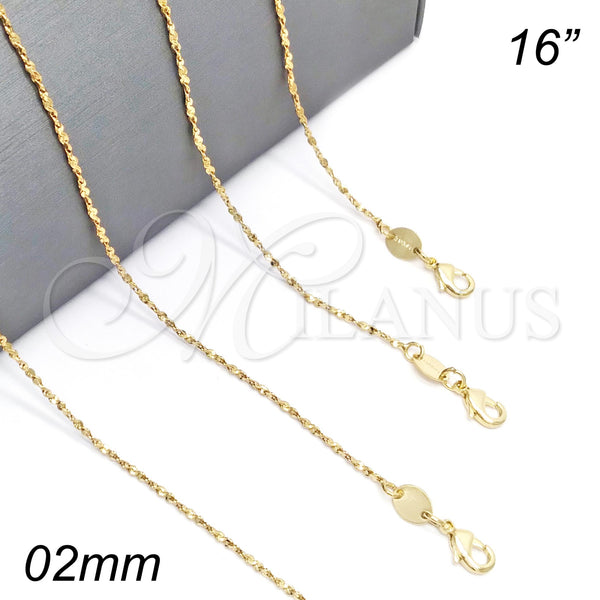 Gargantilla Basica 5.223.029.16 Oro Laminado, Diseño de Singapore, Pulido, Tono Dorado (0.40 Gauge, 02 MM Thickness, 16 Inches Length)