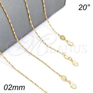 Gargantilla Basica 5.223.029.20 Oro Laminado, Diseño de Singapore, Pulido, Tono Dorado (0.40 Gauge, 02 MM Thickness, 20 Inches Length)