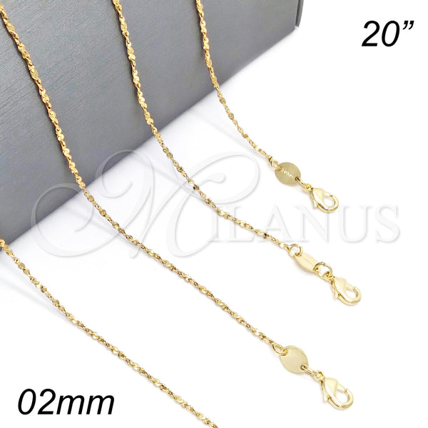 Gargantilla Basica 5.223.029.20 Oro Laminado, Diseño de Singapore, Pulido, Tono Dorado (0.40 Gauge, 02 MM Thickness, 20 Inches Length)