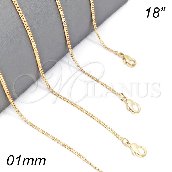 Gargantilla Basica 5.223.033.18 Oro Laminado, Diseño de Cubana, Pulido, Tono Dorado (0.40 Gauge, 01 MM Thickness, 18 Inches Length)