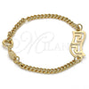 Pulsera con Placa 5.228.020.06 Oro Laminado, Diseño de Llave Griega y Miami Cubana, Pulido, Tono Dorado (Grosor 03 MM, 6 Pulgadas de Largo)