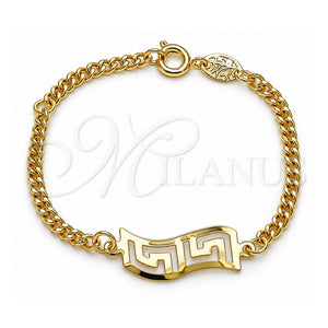 Pulsera con Placa 5.228.020.06 Oro Laminado, Diseño de Llave Griega y Miami Cubana, Pulido, Tono Dorado (Grosor 03 MM, 6 Pulgadas de Largo)