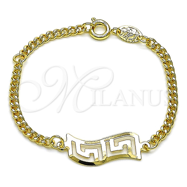 Pulsera con Placa 5.228.020.06 Oro Laminado, Diseño de Llave Griega y Miami Cubana, Pulido, Tono Dorado (03 MM Thickness, 6 Inches Length)