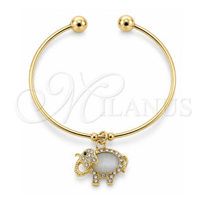 Aro Individual 07.63.0107 Oro Laminado, Diseño de Elefante y Bola, con Opal Chanpan Oscuro y Cristal Blanca, Pulido, Tono Dorado (Grosor 02 MM, Talla Unica)
