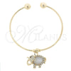 Aro Individual 07.63.0107 Oro Laminado, Diseño de Elefante y Bola, con Chanpan Oscuro Opal and Blanca Cristal, Pulido, Tono Dorado (02 MM Thickness, One size fits all)