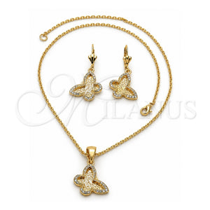 Collar y Dije 06.91.0019 Oro Laminado, Diseño de Mariposa y File, con Cristal Blanca, Pulido, Tono Dorado