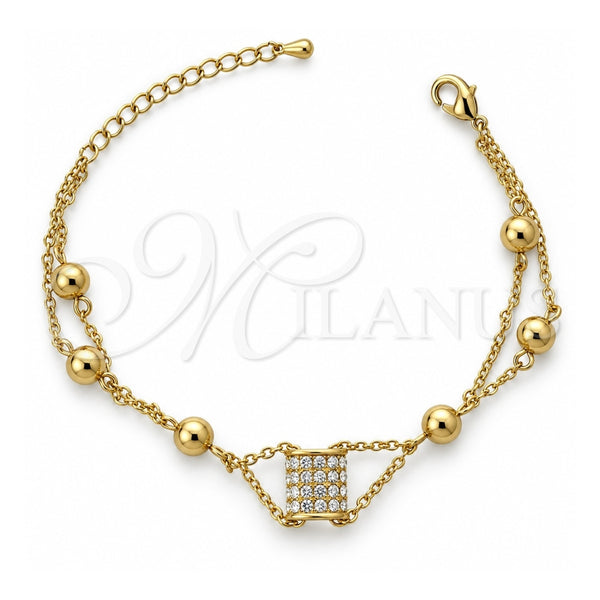 Pulsera Elegante 03.171.0002 Oro Laminado, con Cristal Blanca, Pulido, Tono Dorado (Grosor 05 MM, 7 Pulgadas de Largo)