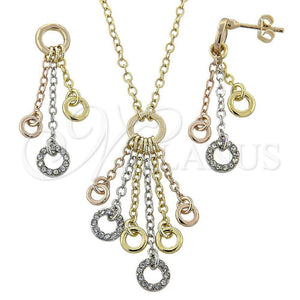 Collar y Dije 06.91.0026 Oro Laminado, con Blanca Cristal, Pulido, Tres Tonos