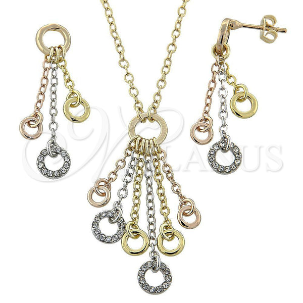 Collar y Dije 06.91.0026 Oro Laminado, con Blanca Cristal, Pulido, Tres Tonos