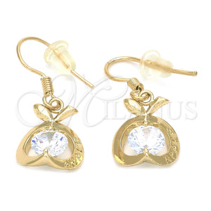 Arete Colgante 02.171.0029 Oro Laminado, Diseño de Manzana, con Blanca Zirconia Cubica, Pulido, Tono Dorado
