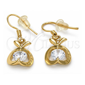 Arete Colgante 02.171.0029 Oro Laminado, Diseño de Manzana, con Zirconia Cubica Blanca, Pulido, Tono Dorado