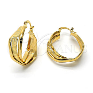 Argolla Pequeña 5.153.024 Oro Laminado, Diseño de Torcido y Llave Griega, Diamantado, Tono Dorado