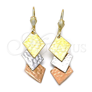 Arete Largo 02.60.0005 Oro Laminado, Diamantado, Tres Tonos