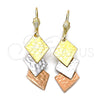 Arete Largo 02.60.0005 Oro Laminado, Diamantado, Tres Tonos