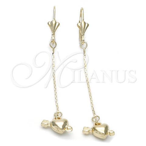 Arete Largo 02.32.0356 Oro Laminado, Diseño de Corazón, Pulido, Tono Dorado