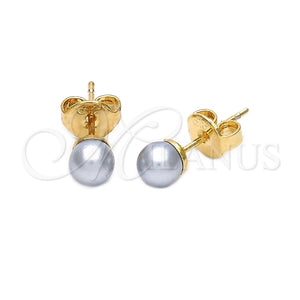 Arete Dormilona 02.63.2116 Oro Laminado, Diseño de Bola, con Marfil Perla, Pulido, Tono Dorado