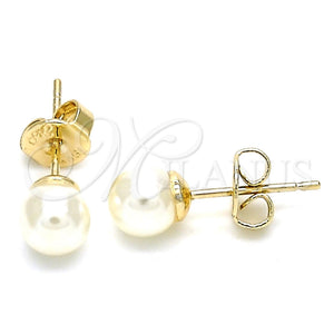 Arete Dormilona 02.63.2118 Oro Laminado, Diseño de Bola, con Marfil Perla, Pulido, Tono Dorado