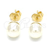 Arete Dormilona 02.63.2124 Oro Laminado, Diseño de Bola, con Marfil Perla, Pulido, Tono Dorado