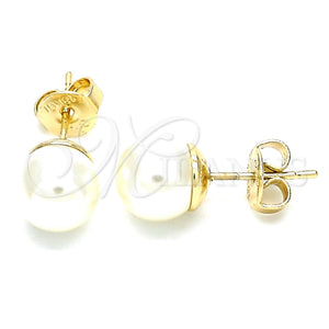 Arete Dormilona 02.63.2124 Oro Laminado, Diseño de Bola, con Marfil Perla, Pulido, Tono Dorado