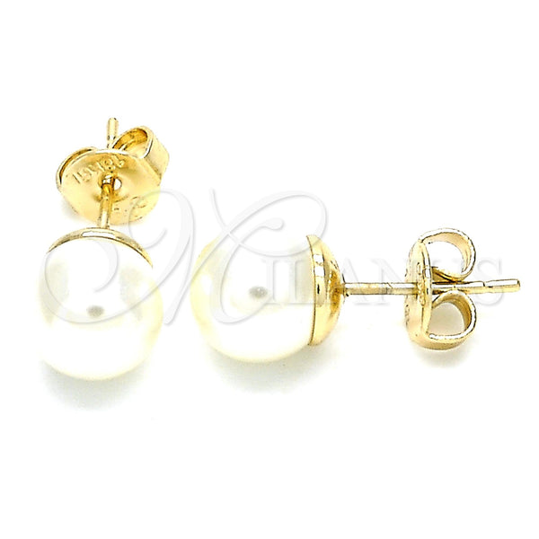 Arete Dormilona 02.63.2124 Oro Laminado, Diseño de Bola, con Marfil Perla, Pulido, Tono Dorado