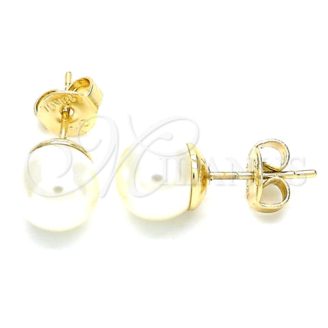 Arete Dormilona 02.63.2124 Oro Laminado, Diseño de Bola, con Marfil Perla, Pulido, Tono Dorado