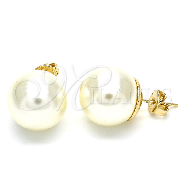 Arete Dormilona 02.63.2130 Oro Laminado, Diseño de Bola, con Marfil Perla, Pulido, Tono Dorado
