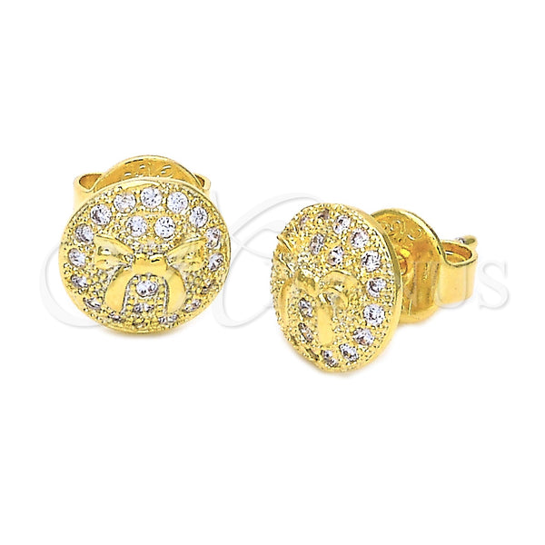 Arete Dormilona 02.63.1814 Oro Laminado, Diseño de Arco, con Blanca Micro Pave, Pulido, Tono Dorado