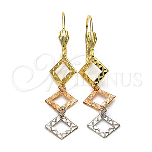Arete Largo 02.63.2165 Oro Laminado, Diamantado, Tres Tonos