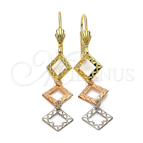 Arete Largo 02.63.2165 Oro Laminado, Diamantado, Tres Tonos