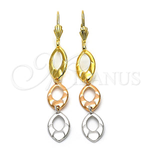 Arete Largo 02.63.2167 Oro Laminado, Diamantado, Tres Tonos