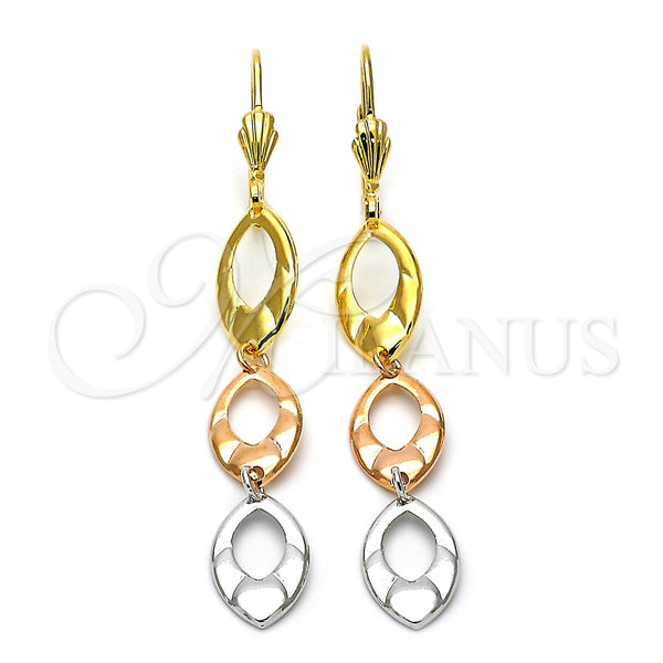 Arete Largo 02.63.2167 Oro Laminado, Diamantado, Tres Tonos