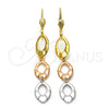 Arete Largo 02.63.2167 Oro Laminado, Diamantado, Tres Tonos