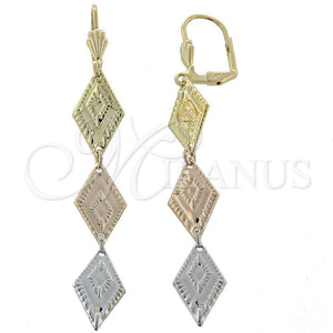Arete Largo 02.63.2170 Oro Laminado, Diamantado, Tres Tonos