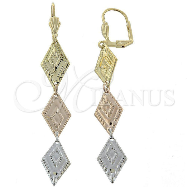 Arete Largo 02.63.2170 Oro Laminado, Diamantado, Tres Tonos