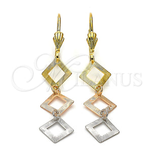 Arete Largo 02.63.2171 Oro Laminado, Diamantado, Tres Tonos