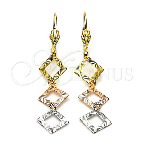 Arete Largo 02.63.2171 Oro Laminado, Diamantado, Tres Tonos