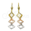 Arete Largo 02.63.2171 Oro Laminado, Diamantado, Tres Tonos