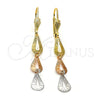 Arete Largo 02.63.2174 Oro Laminado, Diseño de Gota, Diamantado, Tres Tonos