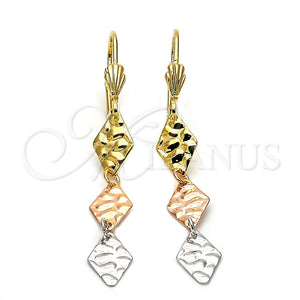 Arete Largo 02.63.2175 Oro Laminado, Diamantado, Tres Tonos