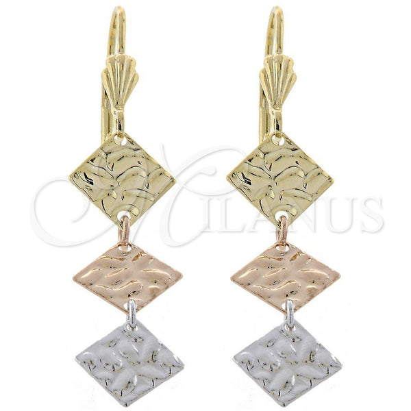 Arete Largo 02.63.2176 Oro Laminado, Diamantado, Tres Tonos