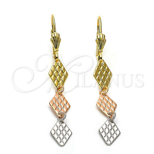 Arete Largo 02.63.2179 Oro Laminado, Diamantado, Tres Tonos