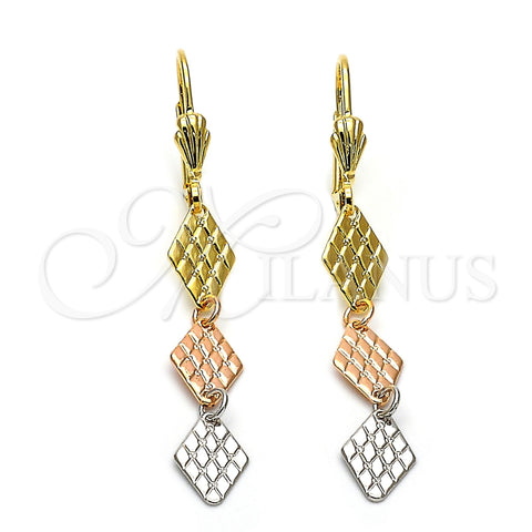 Arete Largo 02.63.2179 Oro Laminado, Diamantado, Tres Tonos