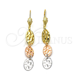 Arete Largo 02.63.2181 Oro Laminado, Diamantado, Tres Tonos