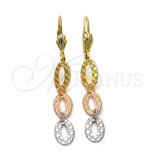 Arete Largo 02.63.2182 Oro Laminado, Diamantado, Tres Tonos