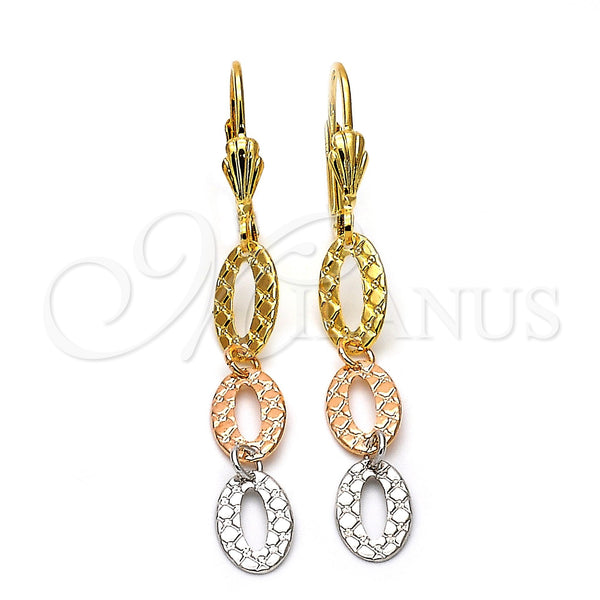 Arete Largo 02.63.2182 Oro Laminado, Diamantado, Tres Tonos